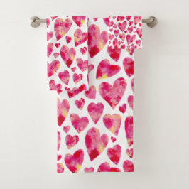 Warmes rosa Herz-Muster Badhandtuch Set