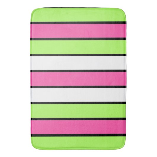 Warmes Rosa, kalkgrüne, schwarze und weiße Streife Badematte (Vorderseite Vertikal)