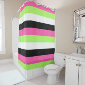 Warmes Rosa, kalkgrüne, schwarze und weiße Streife Duschvorhang (Beispiel)