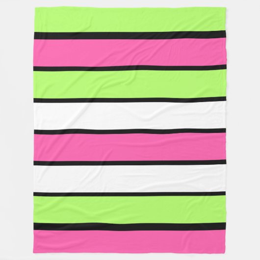 Warmes Rosa, kalkgrüne, schwarze und weiße Streife Fleecedecke (Vorderseite)