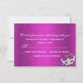 Warmes Rosa Kronleuchter Masquerade Quinceanera UA RSVP Karte (Rückseite)