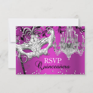 Warmes Rosa Kronleuchter Masquerade Quinceanera UA RSVP Karte