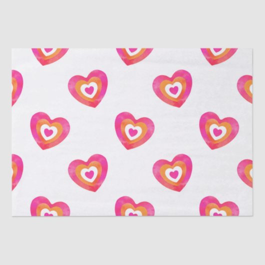 Warmes rosa Orangefarbenes Herzmuster Seidenpapier (Vorderseite)