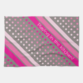 Warmes rosa und graue Polka Punkt gestreiftes Hand Geschirrtuch
