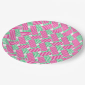 Warmes Rosa und grüne Streifen Pappteller (Schrägansicht)