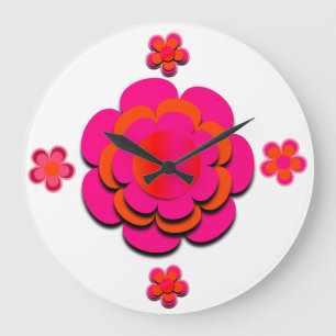 Warmes Rosa und orange Blume rund Uhr