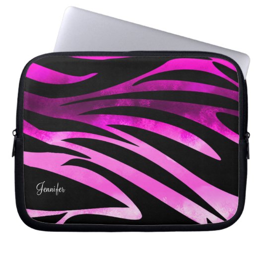 Warmes rosa und schwarzes Zebramuster Laptopschutzhülle (Vorderseite)