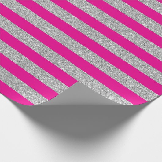 Warmes Rosa und Silberstreifen der Glitzer - Umsch Geschenkpapier (Ecke)