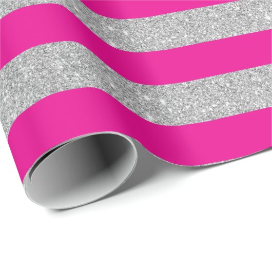 Warmes Rosa und Silberstreifen der Glitzer - Umsch Geschenkpapier (Rolleneckpunkt)