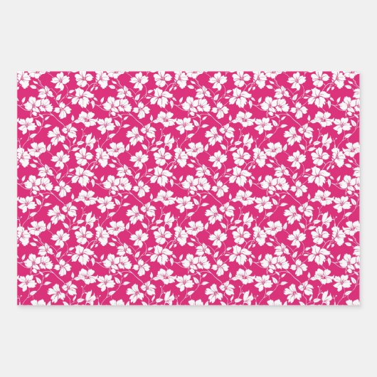 Warmes rosa und weißes Blumenmuster Geschenkpapier Set (Vorderseite 3)