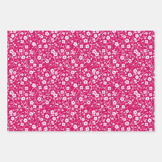 Warmes rosa und weißes Blumenmuster Geschenkpapier Set (Vorderseite 2)