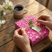 Warmes rosa und weißes Blumenmuster Geschenkpapier Set