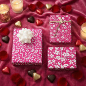 Warmes rosa und weißes Blumenmuster Geschenkpapier Set