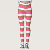 Warmes Rosa, weiße und braune Streifen Leggings (Vorderseite)