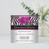 Warmes Rosa Zebra Quinceanera Einladungen (Stehend Vorderseite)