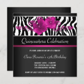 Warmes Rosa Zebra Quinceanera Einladungen (Vorne/Hinten)