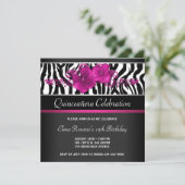 Warmes Rosa Zebra Quinceanera Einladungen (Stehend Vorderseite)
