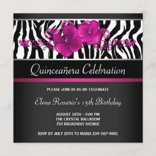 Warmes Rosa Zebra Quinceanera Einladungen