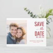 Warmes rotes romantisches Foto Save The Date (Stehend Vorderseite)