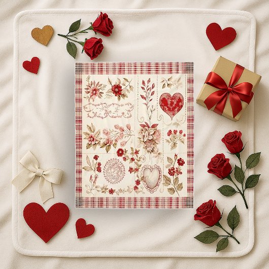 Warmes rotes Vintage-Blumen-Herz-Patchwork Fleecedecke