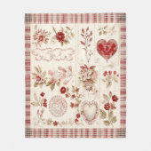 Warmes rotes Vintage-Blumen-Herz-Patchwork Fleecedecke (Vorderseite)