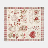 Warmes rotes Vintage-Blumen-Herz-Patchwork Fleecedecke (Vorderseite (Horizontal))
