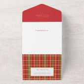 Warmes rustikales Red & Gold Kariertes Foto All In One Einladung (Außenbereich)