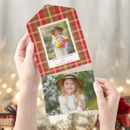 Warmes rustikales Red & Gold Kariertes Foto All In One Einladung