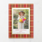 Warmes rustikales Red & Gold Kariertes Foto Dreifach Gefaltete Karte (Cover)