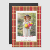 Warmes rustikales Red & Gold Kariertes Foto Magnetkarte (Vorne/Hinten)