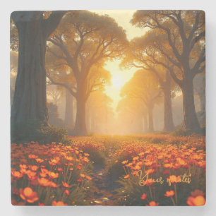 Warmes Sonnenlicht Wildblumen Landschaft Natur Steinuntersetzer