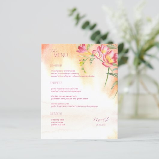 Warmes tropisches Freesia Wassercolor Menü (Stehend Vorderseite)