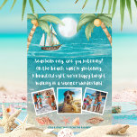 Warmes Wonderland Tropical Beach Foto Weihnachten<br><div class="desc">Die Weihnachtskarte zum Thema Tropical Foto bietet einen sonnigen Strand mit Muscheln und glitzerndem Sand, Palmen und ein Schiff, das im Meer segelt. Die Texte sind zum Ton "Winter Wonderland", aber mit einer tropischen Drehung, die sagt: "Seashells Ring, hören Sie zu? — Am Strand glitzert Sand — Ein schöner Anblick,...</div>