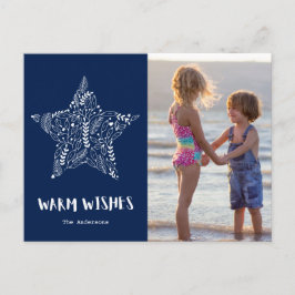 Warmes wünscht Beach Navy Blue Family Foto Feiertagspostkarte
