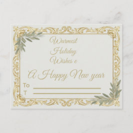Warmest Wishes Elegant Gold and Sage Holiday Postc Postkarte