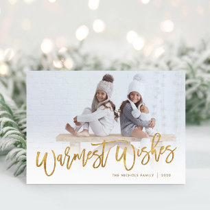 Warmest Wishes Gold Script Photo Overlay Feiertagskarte