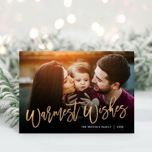 Warmest Wishes Gold Script Photo Overlay Feiertagskarte