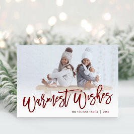 Warmest Wishes Red Script Photo Overlay Feiertagskarte