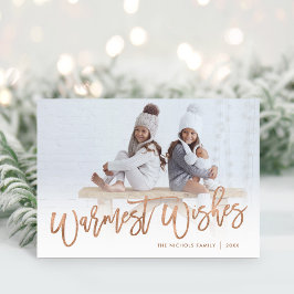 Warmest Wishes Rose Gold Script Photo Overlay Feiertagskarte