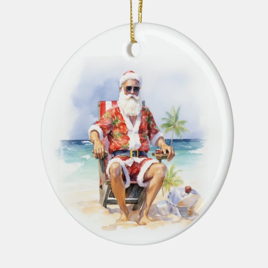 Warmest Wishes Santa at the Beach Keramik Ornament (Links)