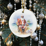 Warmest Wishes Santa at the Beach Keramik Ornament<br><div class="desc">This design was created though digital art. It may be personalized in the area provided by changing the photo and/or text. Or it can be customized by choosing the click to customize further option and delete or change the color the background, add text, change the text color or style, or...</div>