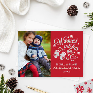 Warmest Wishes Vintage Red Christmas Foto Feiertagskarte