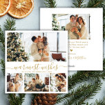 Warmest wünscht Script 4 Foto Collage Weihnachten<br><div class="desc">Modern Warmest wünscht Script 4 Foto Collage Weihnachtskarte in Gold und Weiß. Diese minimalistische Weihnachtskarte verfügt über eine 4-Foto-Gitter-Collage auf der Vorderseite und ein zusätzliches Foto auf der Rückseite. Der Gruß "Herzliche Wünsche" ist elegant in Goldkalligraphie auf weißem Hintergrund handgeschrieben und bietet eine schicke und moderne Touch für Ihre Urlaubsstimmung....</div>