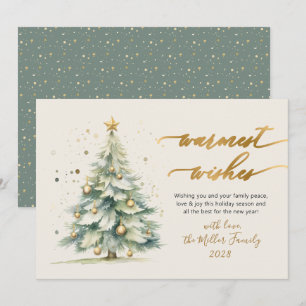 Warmest wünscht Script Watercolor Weihnachtsbaum Feiertagskarte