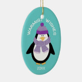 Warmist wünscht WeihnachtsPinguin im Blau Keramikornament (Rechts)