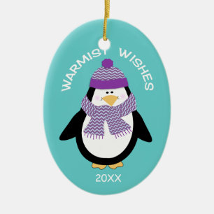 Warmist wünscht WeihnachtsPinguin im Blau Keramikornament
