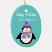 Warmist wünscht WeihnachtsPinguin im Blau Keramikornament (Hinten)