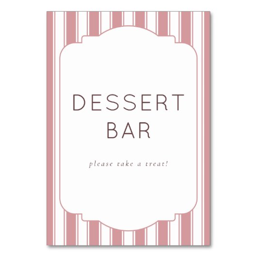 Warmrosa Vintage-Dessertbar-Schild Tischnummer (Vorderseite)