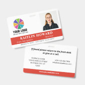 Warmrotes Mitarbeiter-ID mit Logo-Foto Pronomen Ausweis (Vorder- & Rückseite)