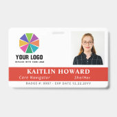 Warmrotes Mitarbeiter-ID mit Logo-Foto Pronomen Ausweis (Vorderseite)